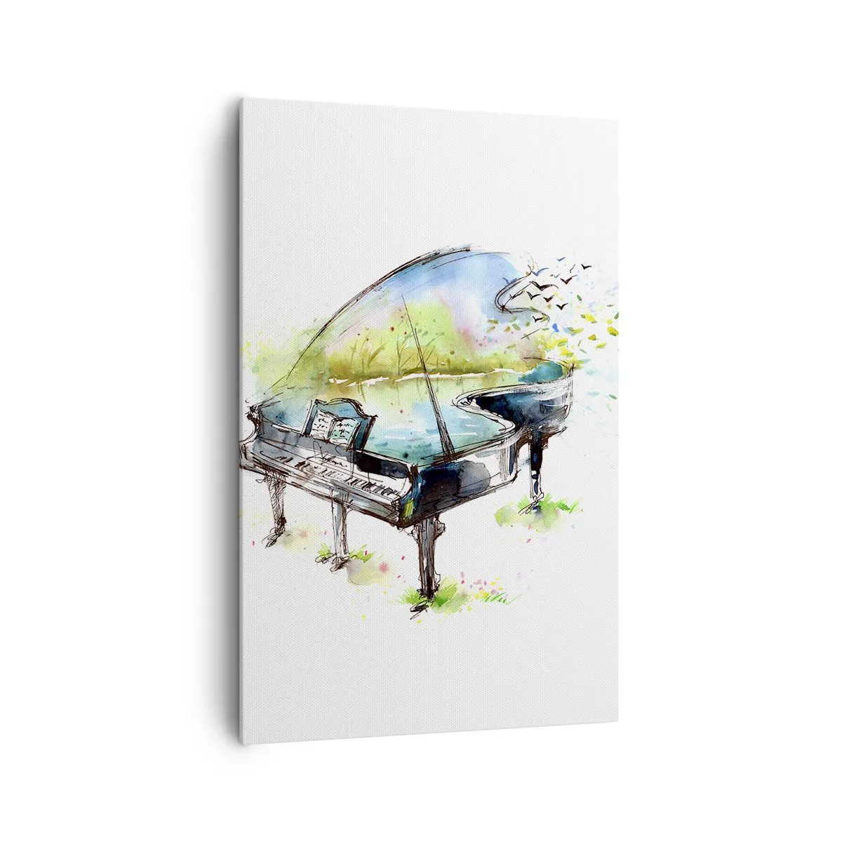 Impression sur toile - Image sur toile - Aquarelle artistique d'un piano avec la nature en arrière-plan - 80x120cm - Enchanté en musique - Décoration murale moderne pour le salon et la chambre ARTTOR