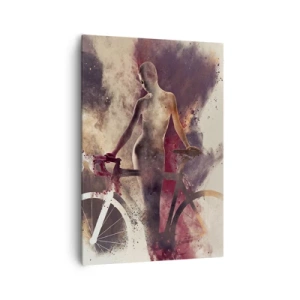 Impression sur toile - Image sur toile - Silhouette abstraite avec un vélo dans un style artistique - 70x100cm - Une âme de vélo aux formes marbrées - Décoration murale moderne pour le salon et la chambre ARTTOR