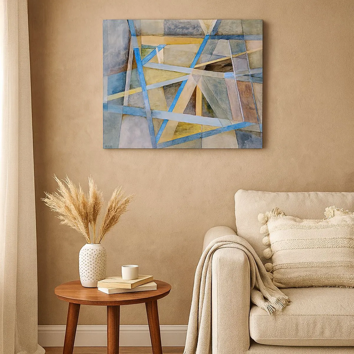 Impression sur toile - Image sur toile - Composition géométrique avec des lignes claires et bleues - 70x50cm - Tout droit ou en diagonale ? - Décoration murale moderne pour le salon et la chambre ARTTOR