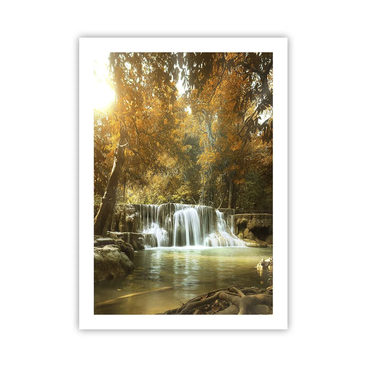 Affiche - Poster - Cascade d'automne au soleil - 50x70cm - Cascade du parc - Décoration murale moderne pour le salon et la chambre ARTTOR