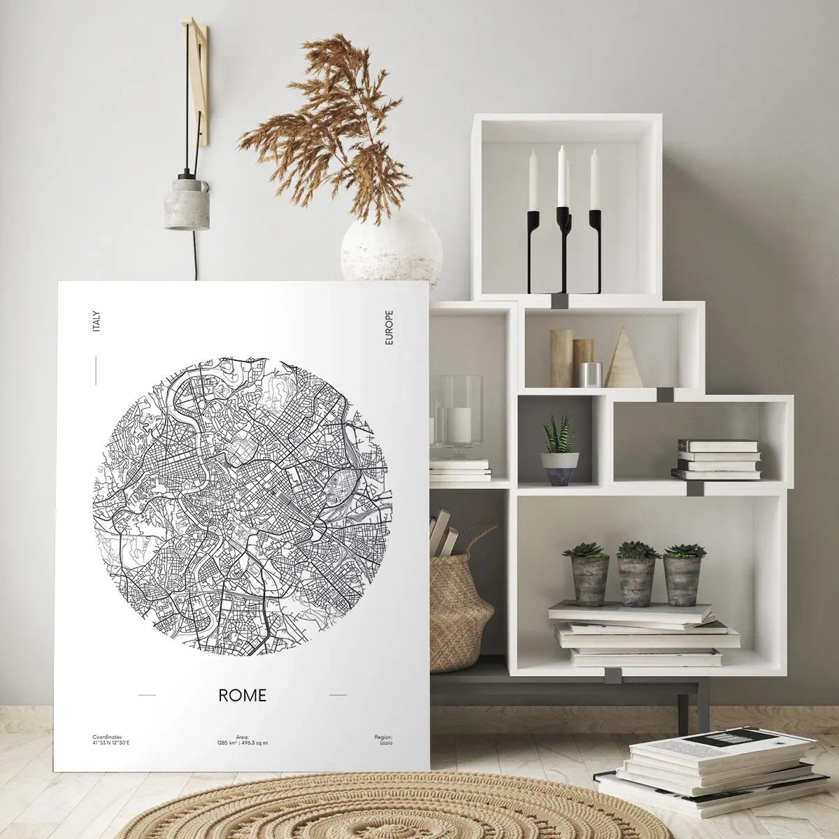 Impression sur verre - Image sur verre - Une carte de Rome dans un style minimaliste, noir et blanc - 70x100cm - Anatomie de Rome - Décoration murale moderne pour le salon et la chambre ARTTOR