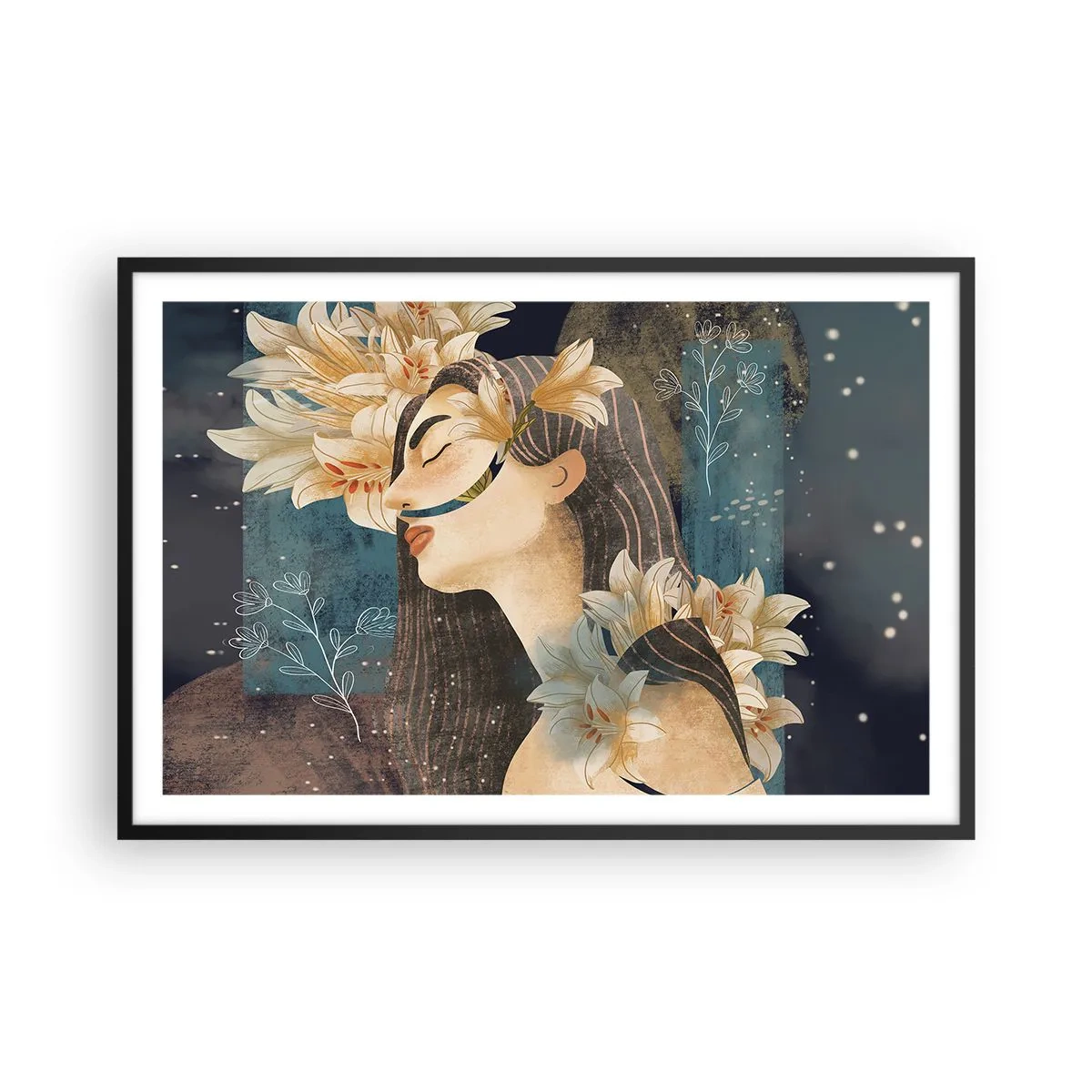 Affiche dans un cadre noir - Poster - Conte de fée sur la princesse lilas - 91x61 cm