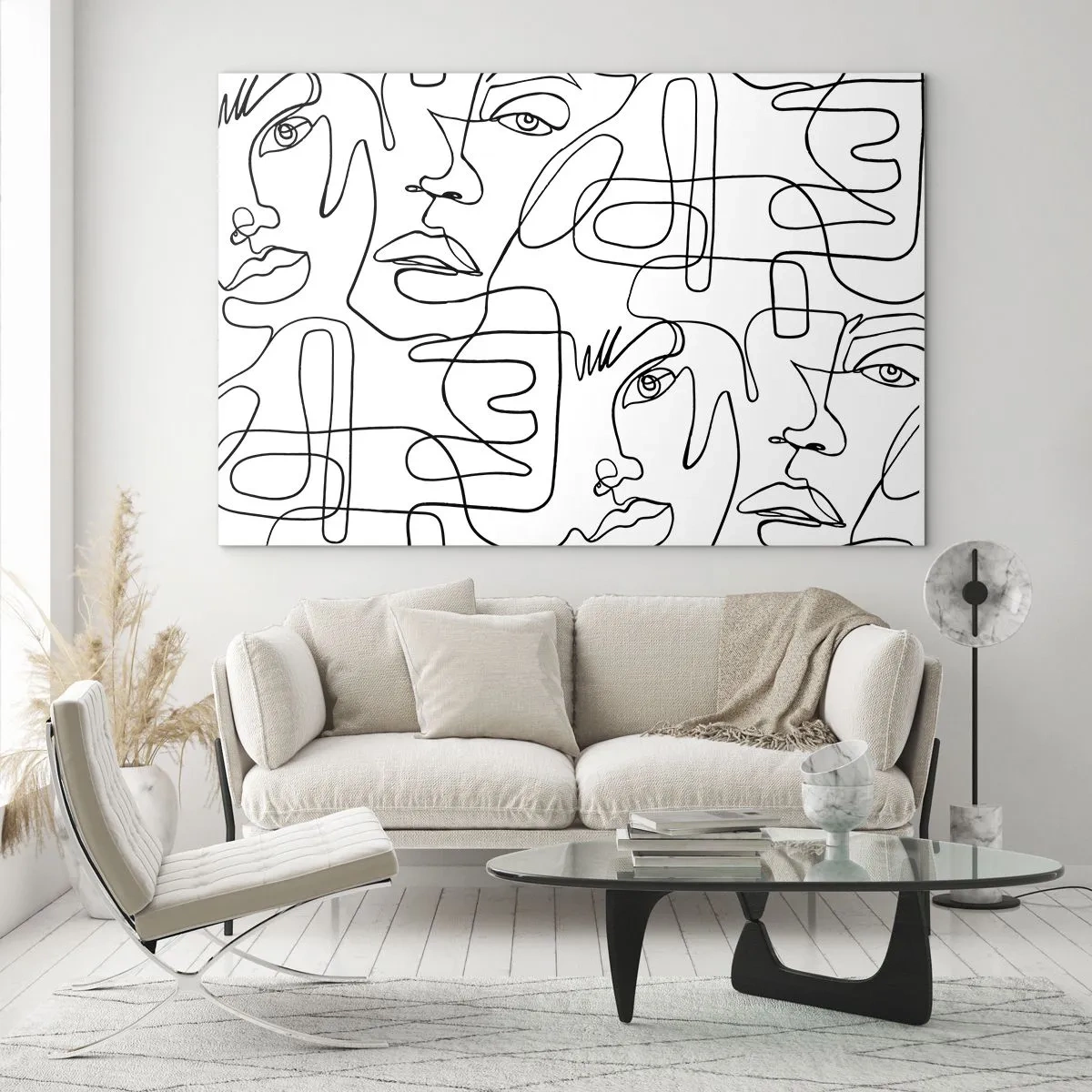 Impression sur verre - Image sur verre - Graphiques de visage en noir et blanc - 70x50cm - Dans des émotions enchevêtrées - Décoration murale moderne pour le salon et la chambre ARTTOR