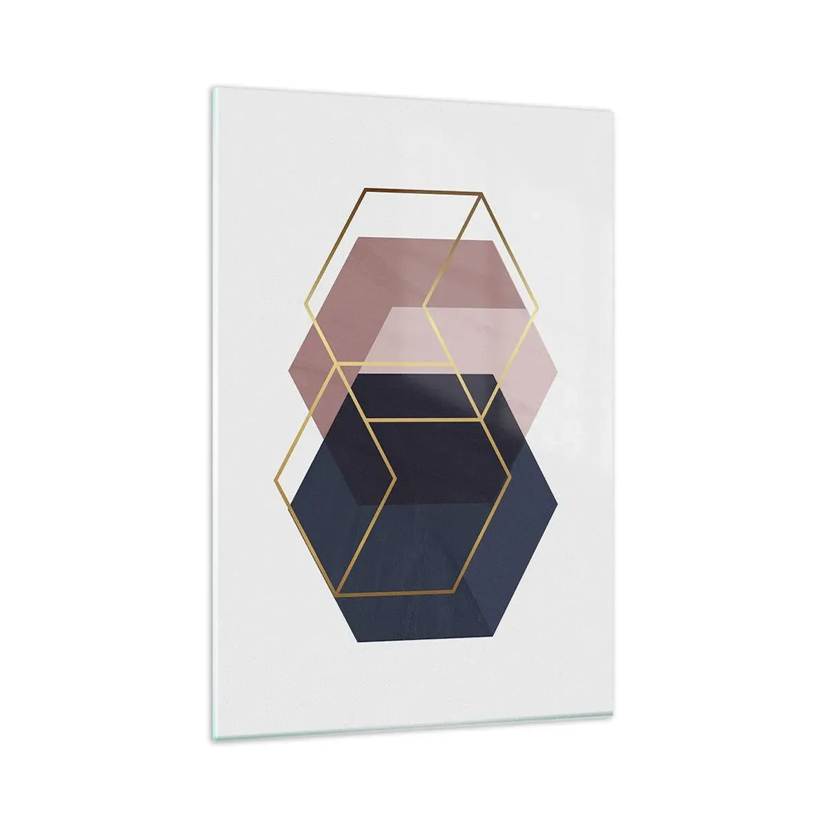 Impression sur verre - Image sur verre - Formes géométriques en lignes dorées sur fond pastel - 80x120cm - Le pouvoir de la simplicité - Décoration murale moderne pour le salon et la chambre ARTTOR