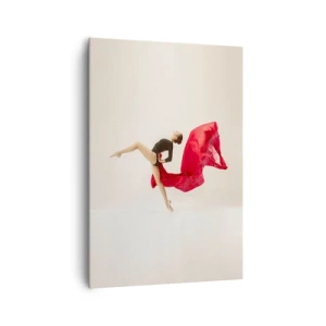 Impression sur toile - Image sur toile - Une danseuse dynamique en tenue noire et tissu rouge en mouvement. - 70x100cm - Rouge et noir - Décoration murale moderne pour le salon et la chambre ARTTOR