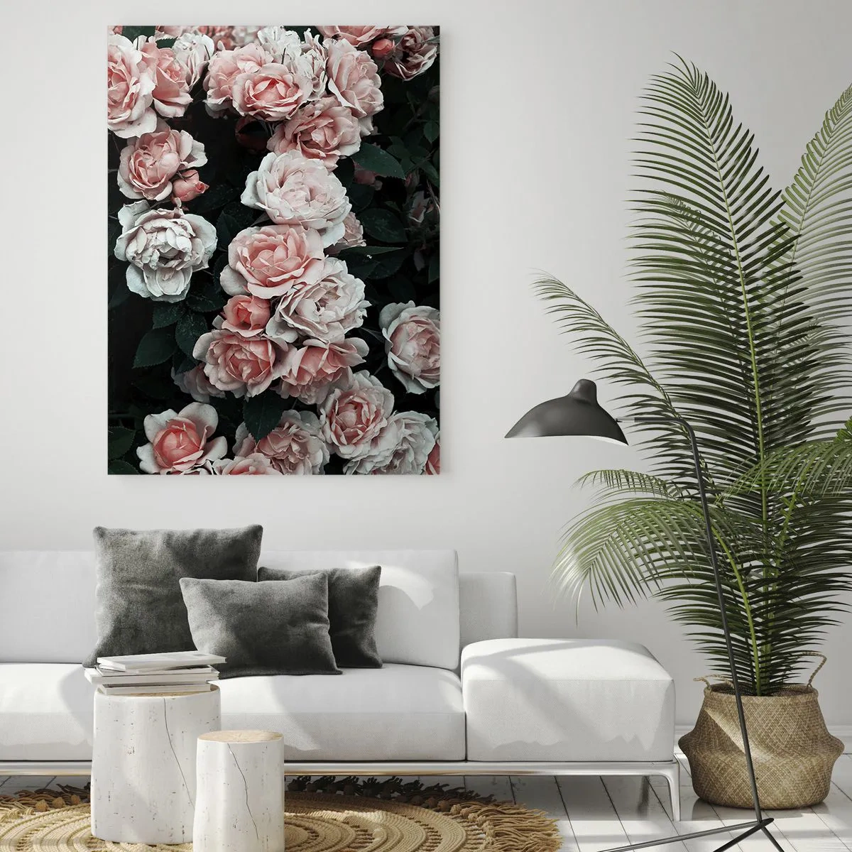 Impression sur verre - Image sur verre - Roses roses sur fond sombre dans une composition subtile - 70x100cm - Ensemble de rose - Décoration murale moderne pour le salon et la chambre ARTTOR