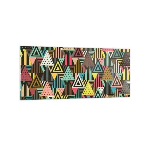 Impression sur verre - Image sur verre - Motif géométrique coloré avec des triangles et des lignes - 120x50cm - En rythme de trois - Décoration murale moderne pour le salon et la chambre ARTTOR