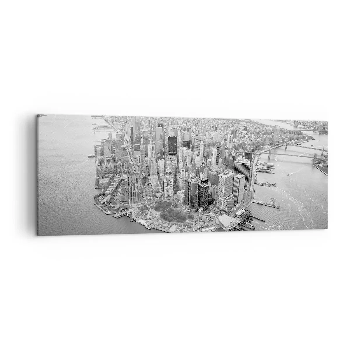 Impression sur toile - Image sur toile - Vue aérienne de Manhattan en noir et blanc - 140x50cm - Comment ne pas aimer ? - Décoration murale moderne pour le salon et la chambre ARTTOR