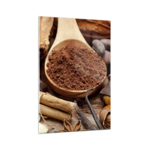 Impression sur verre - Image sur verre - Une cuillerée d'ingrédients à base de cacao et de chocolat dans un arrangement rustique - 70x100cm - La meilleure pour les chagrins - Décoration murale moderne pour le salon et la chambre ARTTOR
