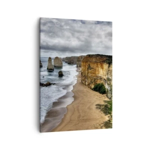 Impression sur toile - Image sur toile - Côte rocheuse avec plage et formations rocheuses - 50x70cm - Beauté brute - Décoration murale moderne pour le salon et la chambre ARTTOR