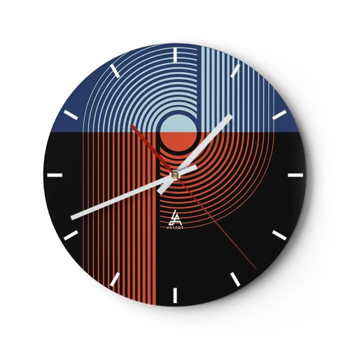 Horloge murale - Pendule murale - Composition géométrique avec des cercles et des lignes aux couleurs contrastées - 30x30cm - Dans une étreinte géométrique - Décoration murale moderne pour le salon, la cuisine et la chambre ARTTOR