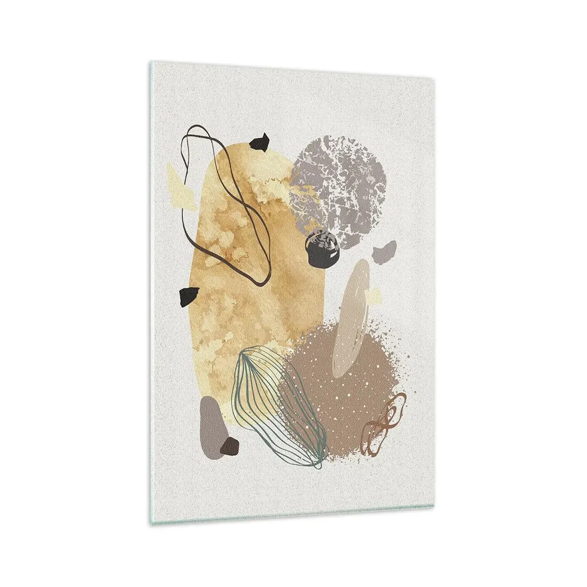 Impression sur verre - Image sur verre - Une composition de formes abstraites en beige et jaune. - 80x120cm - Plumcologie appliquée - Décoration murale moderne pour le salon et la chambre ARTTOR