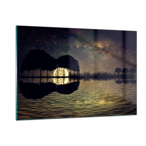 Impression sur verre - Image sur verre - Scène de nuit avec une pleine lune reflétée dans l'eau - 120x80cm - Nuit au bout du monde - Décoration murale moderne pour le salon et la chambre ARTTOR