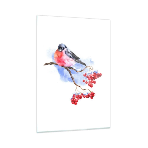 Impression sur verre - Image sur verre - Un oiseau sur une branche de sorbier - 50x70cm - L'hiver en couleurs - Décoration murale moderne pour le salon et la chambre ARTTOR