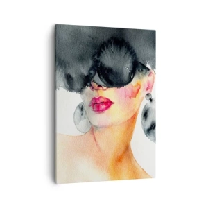 Impression sur toile - Image sur toile - Une femme portant des lunettes élégantes et de grandes boucles d'oreilles - 50x70cm - Secret de l'élégance - Décoration murale moderne pour le salon et la chambre ARTTOR