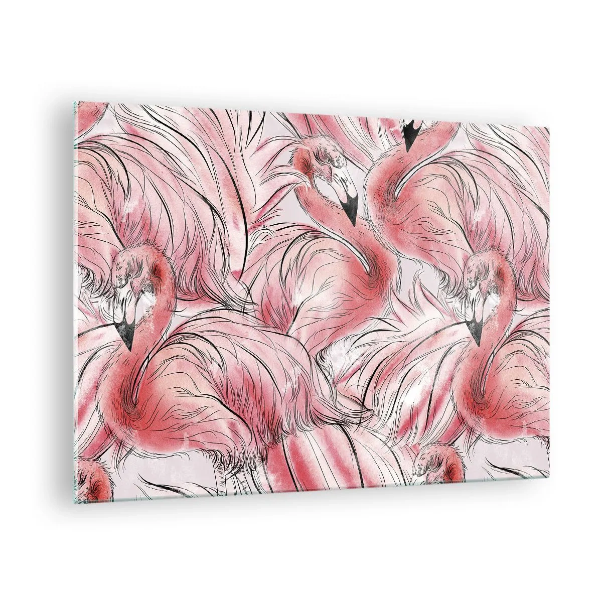 Impression sur verre - Image sur verre - Flamants roses dans un style de dessin animé décoratif - 70x50cm - Oiseau corps de ballet - Décoration murale moderne pour le salon et la chambre ARTTOR
