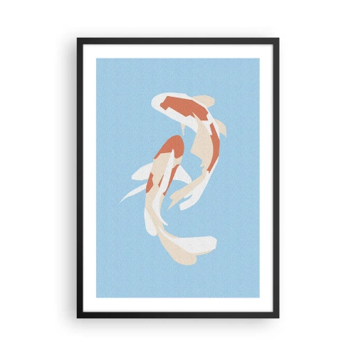 Affiche dans un cadre noir - Poster - Deux poissons koi nageant en harmonie - 50x70cm - Natation synchronisée spontanée - Décoration murale moderne pour le salon et la chambre ARTTOR