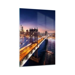 Impression sur verre - Image sur verre - Le pont et le panorama de la ville au coucher du soleil - 70x100cm - Un pont lumineux au cœur de la ville - Décoration murale moderne pour le salon et la chambre ARTTOR