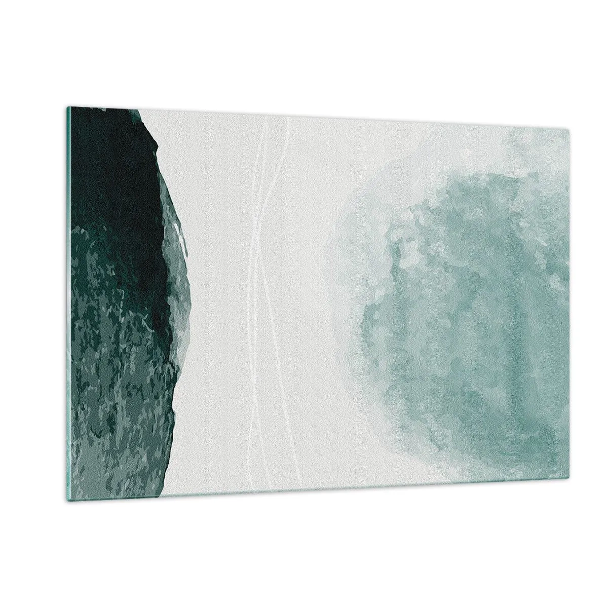 Impression sur verre - Image sur verre - Formes abstraites vertes sur un fond clair ressemblant à du brouillard - 120x80cm - Rencontre avec le brouillard - Décoration murale moderne pour le salon et la chambre ARTTOR