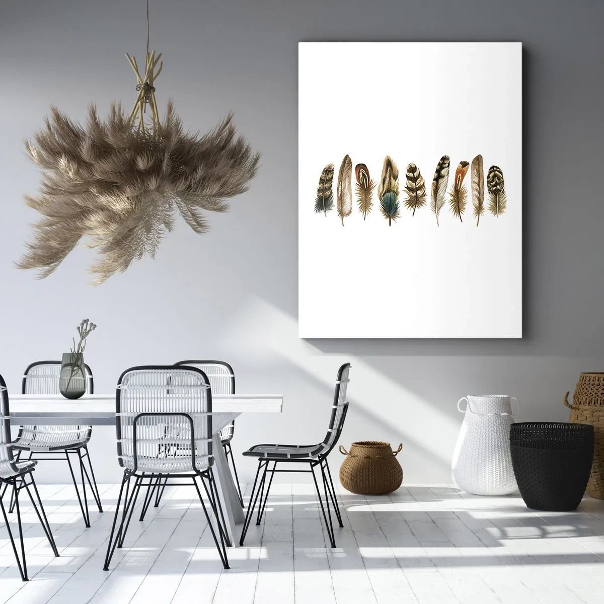 Impression sur toile - Image sur toile - Motif décoratif d'une collection de plumes diverses - 50x70cm - Variation à plumes - Décoration murale moderne pour le salon et la chambre ARTTOR