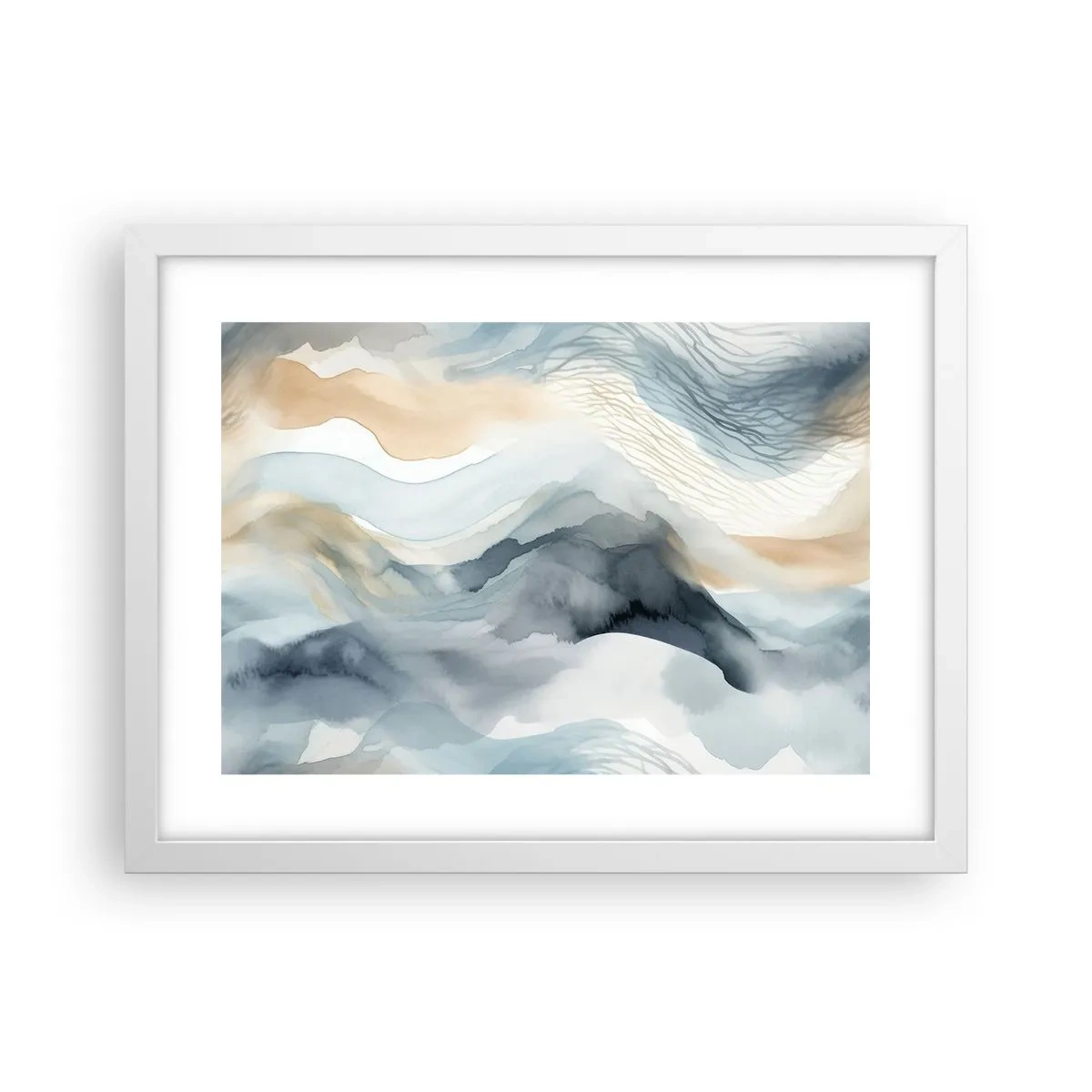 Affiche dans un cadre blanc - Poster - Abstraction enneigée et brumeuse - 40x30 cm