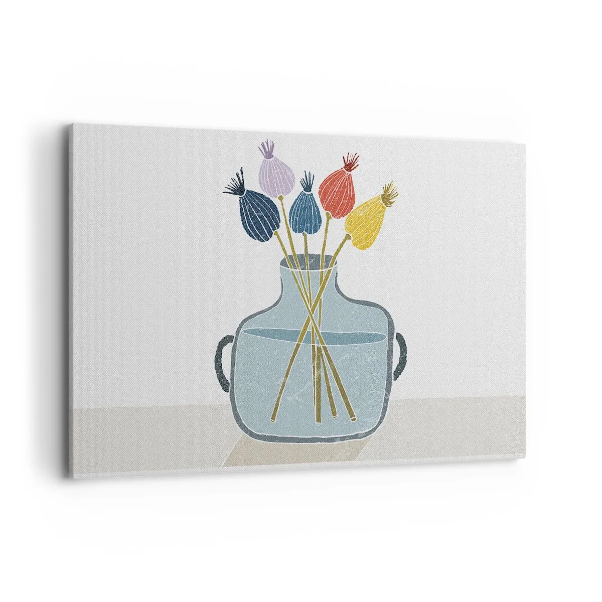 Impression sur toile - Image sur toile - Fleurs séchées colorées dans un vase sur fond blanc - 120x80cm - Comme s'il avait semé des graines de pavot - Décoration murale moderne pour le salon et la chambre ARTTOR