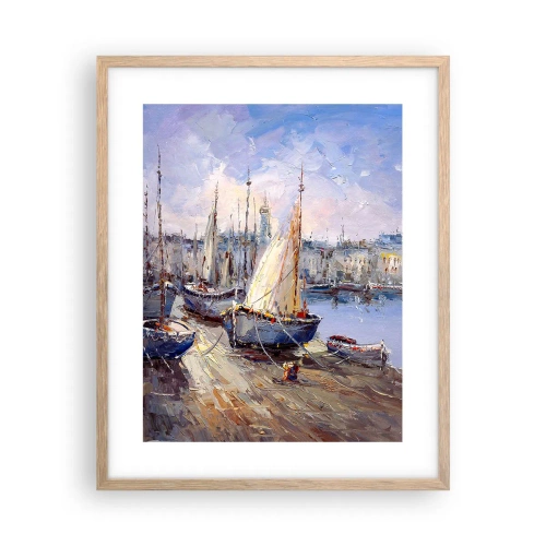 Affiche dans un chêne clair - Poster - Une ville au bord de la baie - 40x50 cm