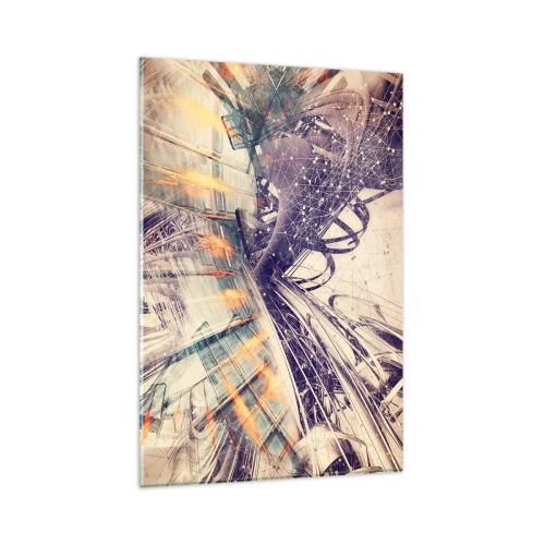 Impression sur verre - Image sur verre - Abstraction dynamique dans les tons beige et violet - 80x120cm - En grande hâte - Décoration murale moderne pour le salon et la chambre ARTTOR