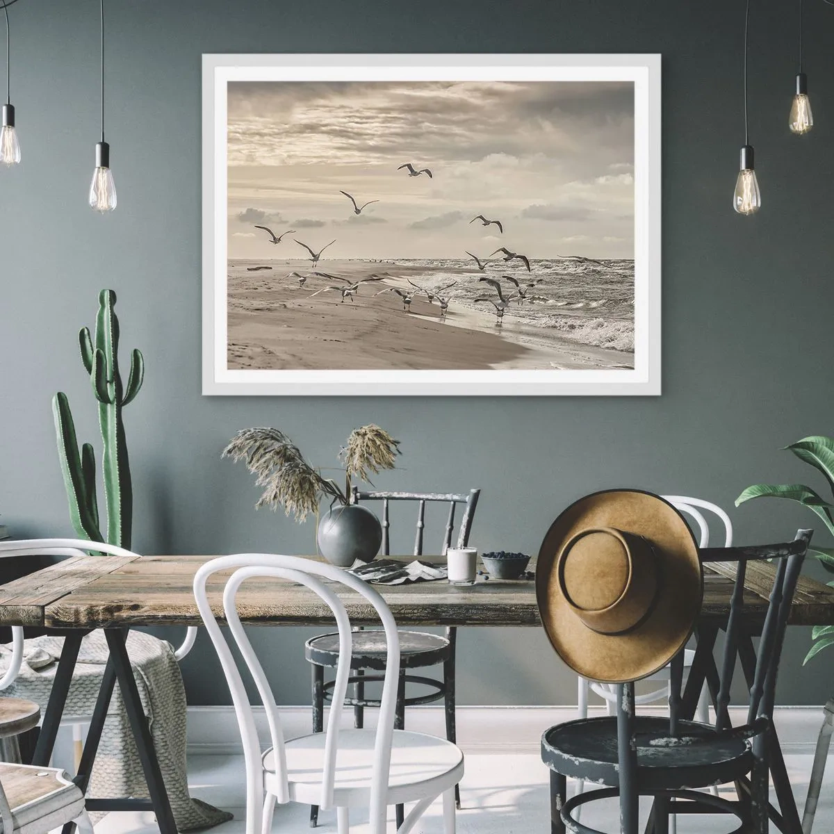 Affiche dans un cadre blanc - Poster - Le bruit de la mer, le chant des oiseaux - 50x40 cm