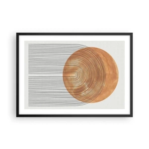 Affiche dans un cadre noir - Poster - Composition géométrique avec des cercles et des lignes aux couleurs chaudes. - 70x50cm - Composition solaire - Décoration murale moderne pour le salon et la chambre ARTTOR
