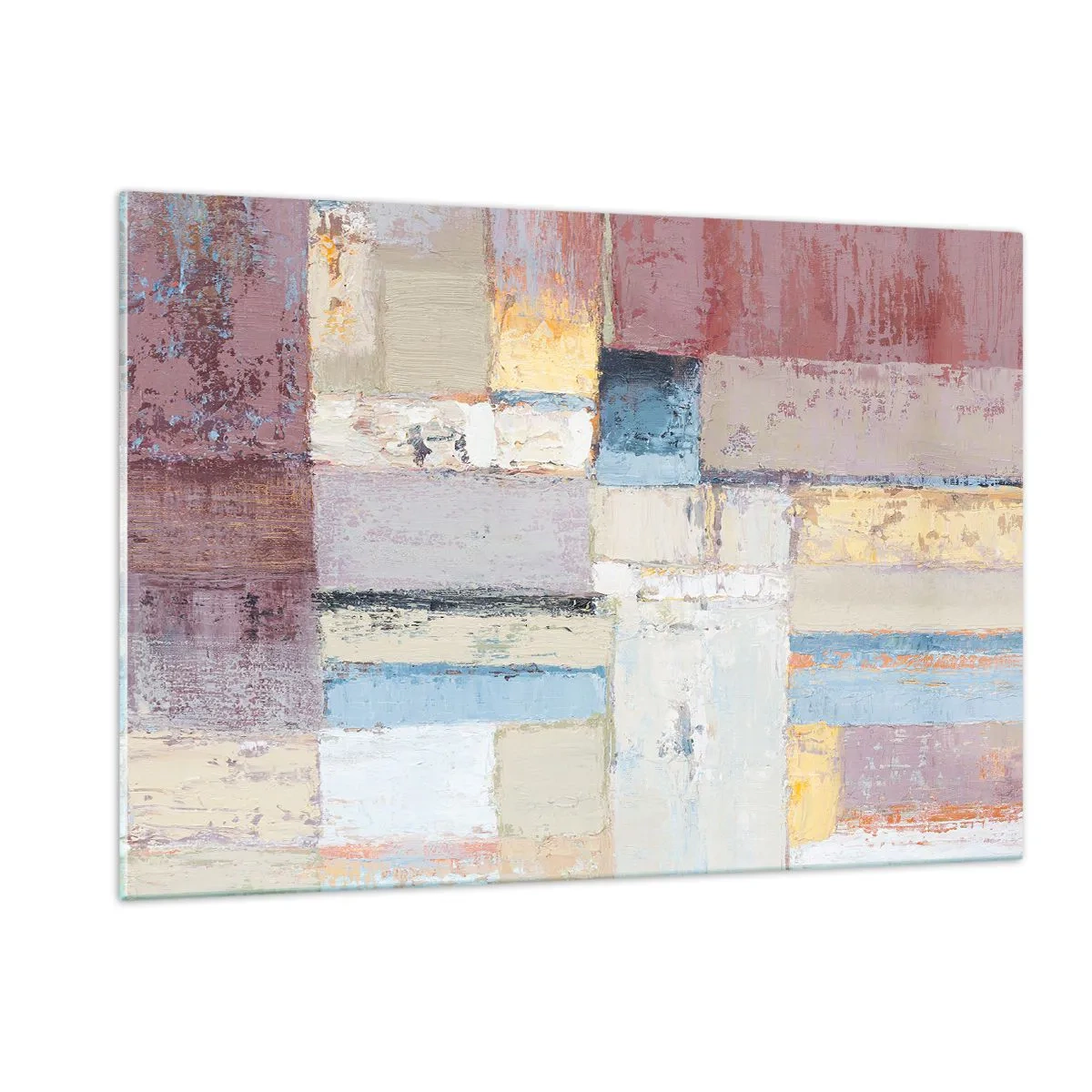 Impression sur verre - Image sur verre - Composition géométrique abstraite aux couleurs pastel - 120x80cm - Le calme de la géométrie - Décoration murale moderne pour le salon et la chambre ARTTOR