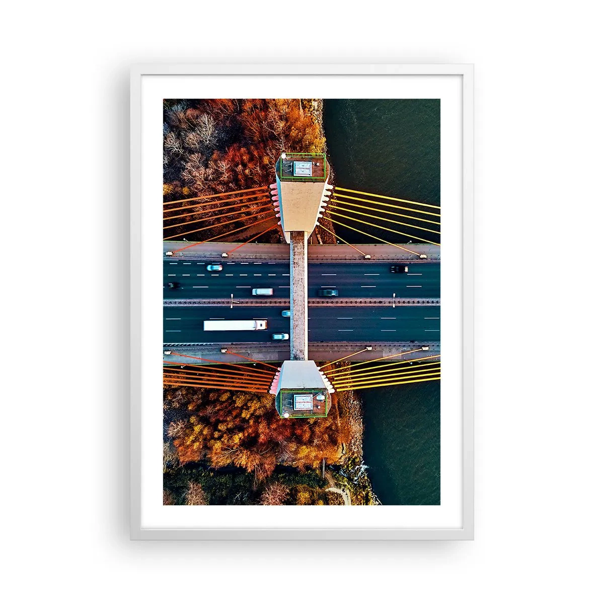 Affiche dans un cadre blanc - Poster - Au dessus de l'eau et de la forêt - 50x70 cm