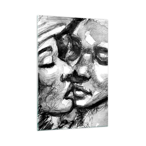 Impression sur verre - Image sur verre - Une aquarelle en noir et blanc représentant un moment intime entre deux personnes. - 70x100cm - Un moment tendre - Décoration murale moderne pour le salon et la chambre ARTTOR
