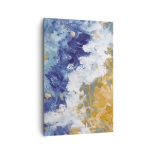 Impression sur toile - Image sur toile - Abstraction dans les tons de bleu, blanc et or - 80x120cm - Danse des éléments - Décoration murale moderne pour le salon et la chambre ARTTOR