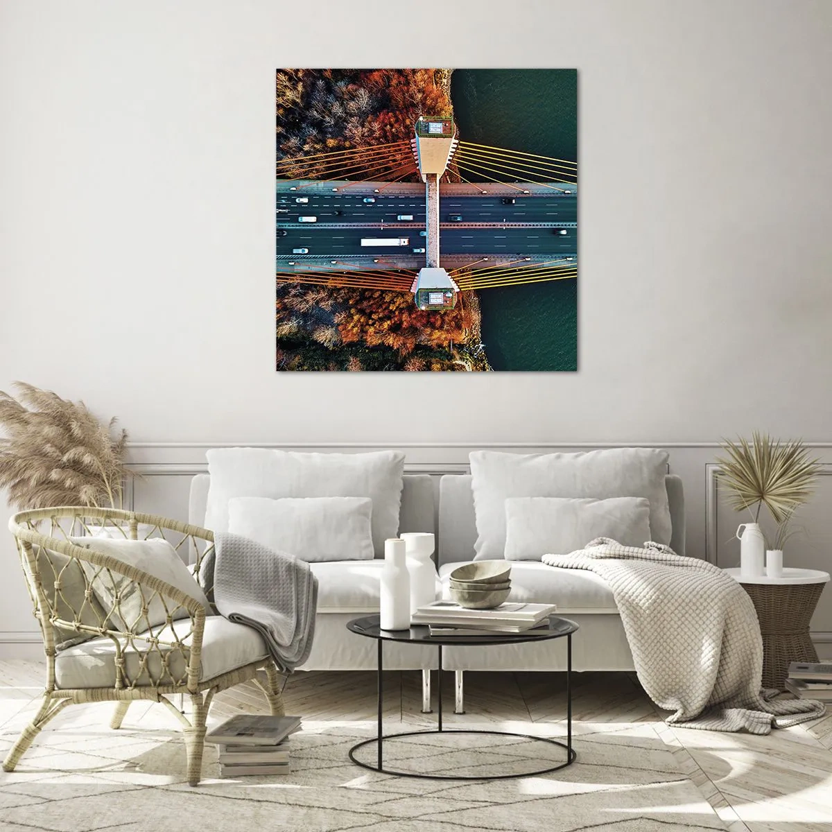 Impression sur verre - Image sur verre - Au dessus de l'eau et de la forêt - 70x70 cm