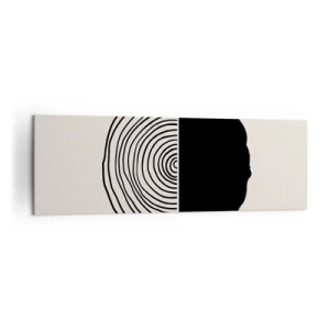 Impression sur toile - Image sur toile - Un motif abstrait en noir et blanc inspiré d'une coupe transversale de bois avec une division géométrique. - 160x50cm - Moitié-moitié - Décoration murale moderne pour le salon et la chambre ARTTOR