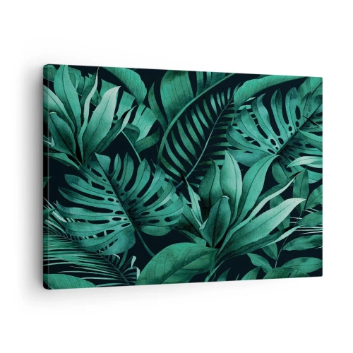 Impression sur toile - Image sur toile - Feuilles tropicales aux nuances de vert intense - 70x50cm - Profondeur du vert tropical - Décoration murale moderne pour le salon et la chambre ARTTOR