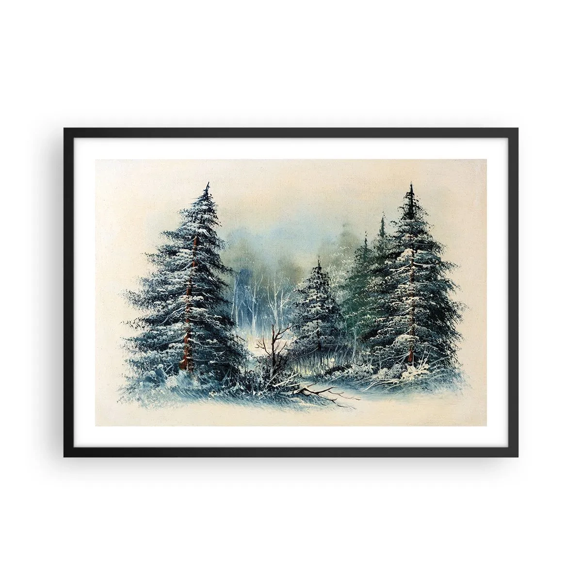 Affiche dans un cadre noir - Poster - Paysage d'hiver avec des arbres enneigés - 70x50cm - Prêt pour les fêtes - Décoration murale moderne pour le salon et la chambre ARTTOR