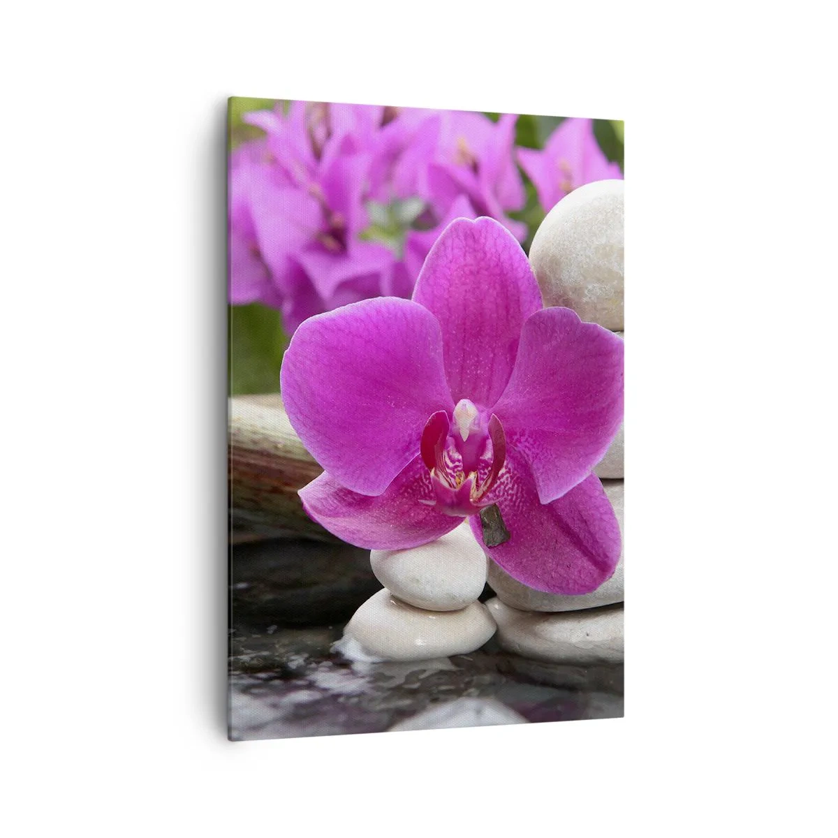Impression sur toile - Image sur toile - Orchidée violette, pierres et bambou avec de l'eau dans un cadre relaxant - 70x100cm - Tu te reposes déjà - Décoration murale moderne pour le salon et la chambre ARTTOR