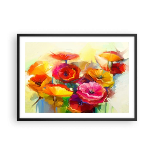 Affiche dans un cadre noir - Poster - Fleurs abstraites colorées sur fond clair - 70x50cm - Pas seulement rouge - Décoration murale moderne pour le salon et la chambre ARTTOR