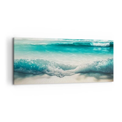 Impression sur toile - Image sur toile - Vagues de l'océan sur une plage de sable clair - 120x50cm - La paix de l'océan - Décoration murale moderne pour le salon et la chambre ARTTOR