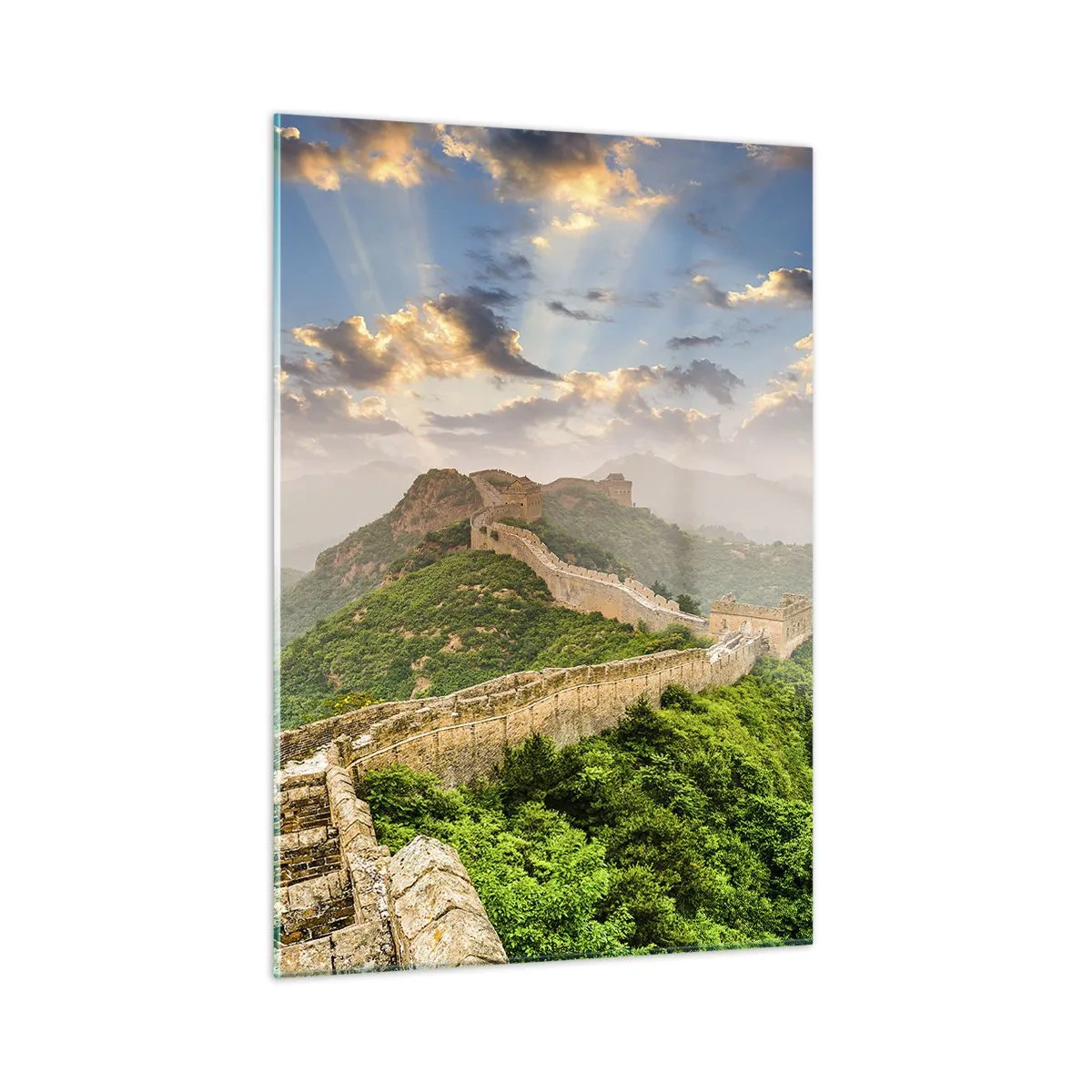 Impression sur verre - Image sur verre - La Grande Muraille de Chine dans un paysage montagneux - 50x70cm - Grandeur éternelle - Décoration murale moderne pour le salon et la chambre ARTTOR
