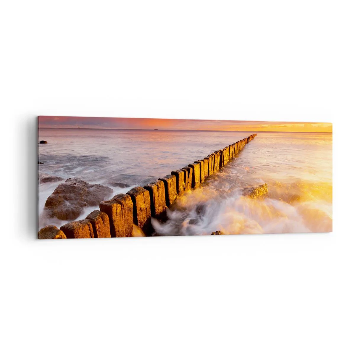 Impression sur toile - Image sur toile - Un paysage pittoresque au bord de la mer au coucher du soleil - 140x50cm - La douceur des vagues - Décoration murale moderne pour le salon et la chambre ARTTOR
