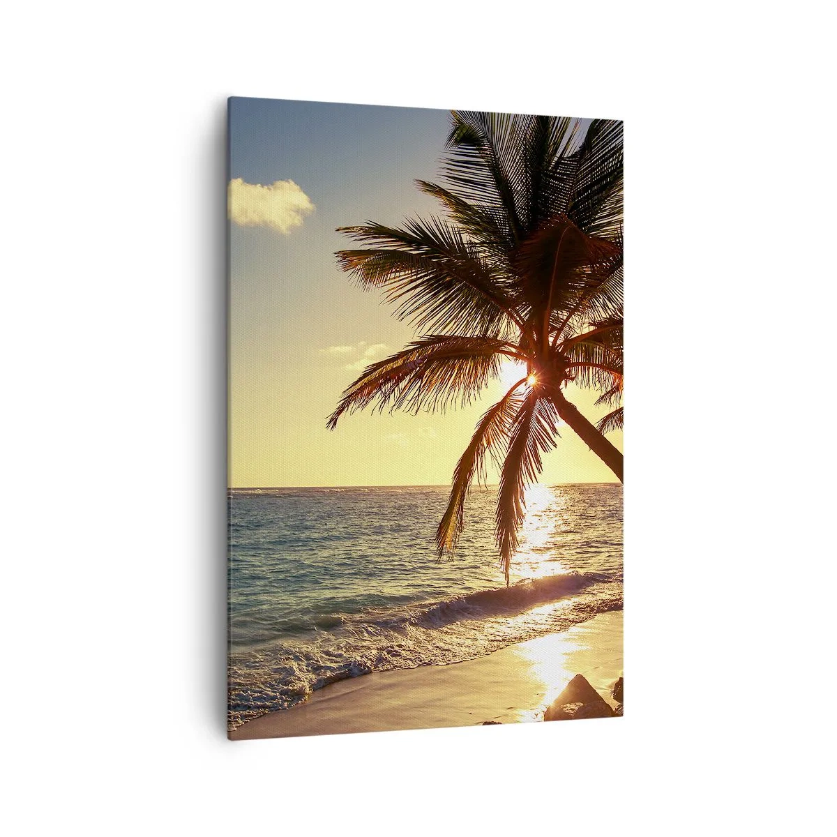 Impression sur toile - Image sur toile - Coucher de soleil tropical sur une plage avec des palmiers - 70x100cm - L'été sous les palmiers - Décoration murale moderne pour le salon et la chambre ARTTOR