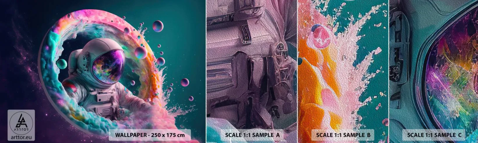Échantillon de Papier Peint Premium Sand - porte des étoiles - Astronaute, Galaxie, Futuriste - 100x30 cm