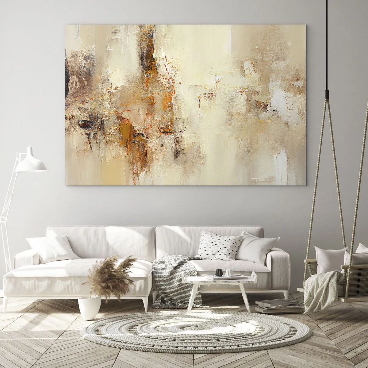 Impression sur verre - Image sur verre - Abstraction dans les tons d'ambre, de beige et de marron - 70x50cm - Âme de l'ambre - Décoration murale moderne pour le salon et la chambre ARTTOR