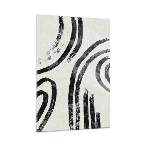 Impression sur verre - Image sur verre - Lignes semi-circulaires noires dans une abstraction minimaliste sur fond clair - 50x70cm - À moitié arrêté - Décoration murale moderne pour le salon et la chambre ARTTOR