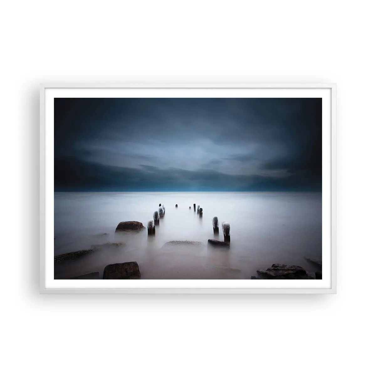 Affiche dans un cadre blanc - Poster - Lac pensif - 100x70 cm