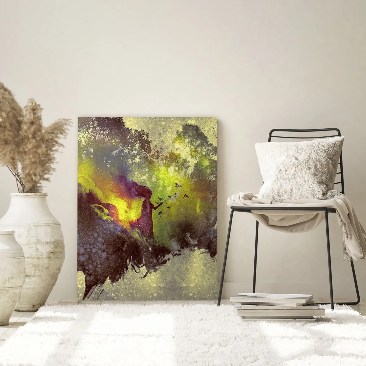 Impression sur verre - Image sur verre - Profil de visage de femme rempli de nature et d'effets colorés. - 50x70cm - Mère Nature - Décoration murale moderne pour le salon et la chambre ARTTOR