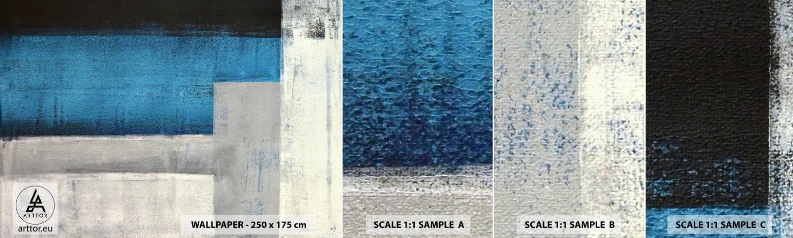 Échantillon De Papier Peint Standard Eco - Une composition poétique de gris et de bleu - Abstraction, Morceau, Peinture - 100x30 cm